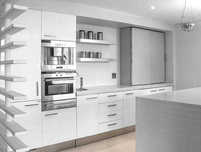 kitchen with counter and high chairs