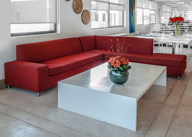 Reception couch with cemcrete floor treatment