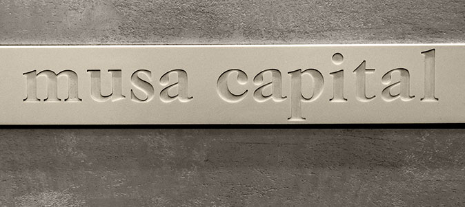 Reception logo embossed in cement